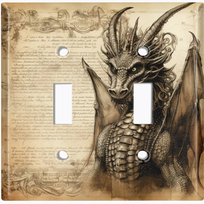 Couvercle de plaque d'interrupteur en métal; Taille standard américaine - Dragon à cornes