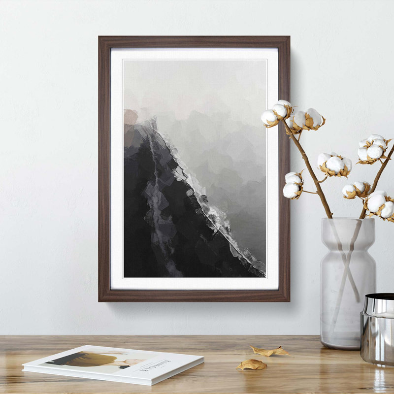 View of Black Sand Beach in Iceland in Abstract - Picture Frame Graphic Art Print, Walnut, 50cm H x 35cm W x 2cm D