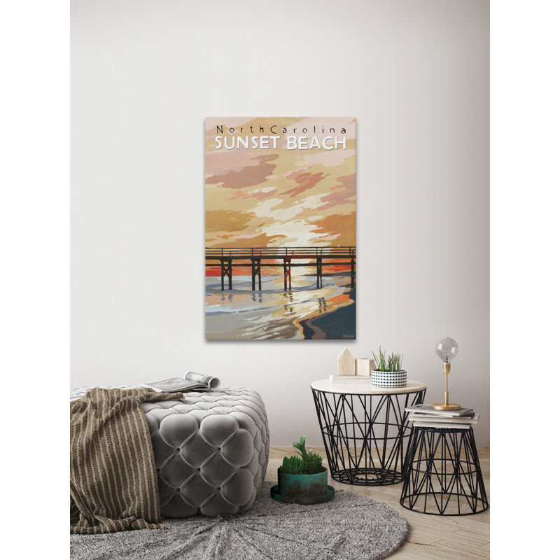 Coucher de soleil sur la plage - reproduction d'art sur toile tendue, H 60 po x l 40po x P 1,5 po