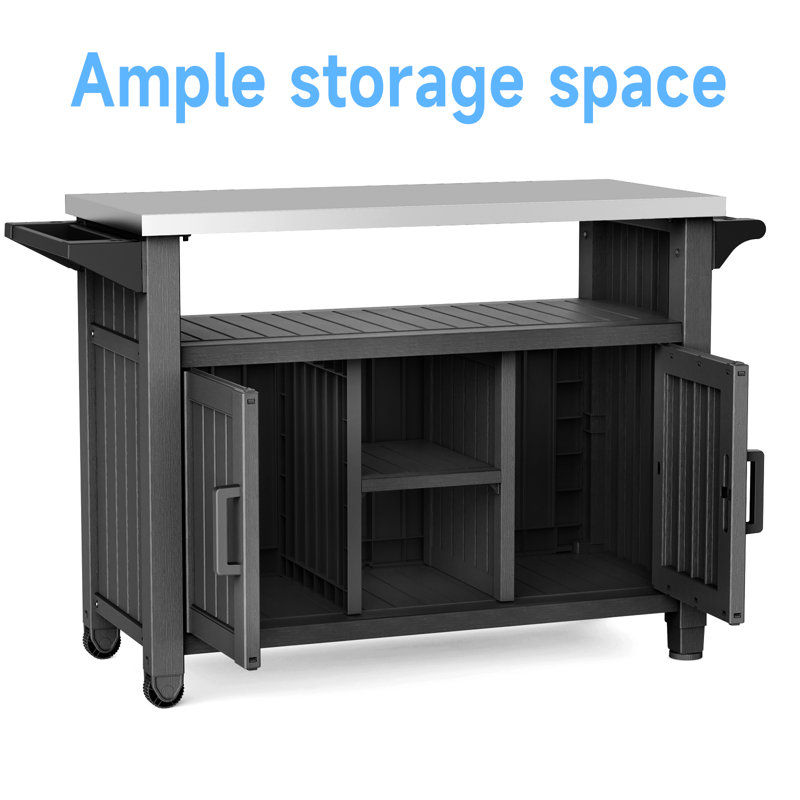 54" Multifunctional Mobile Kitchen Island Cart With Stainless Steel Top & Storage