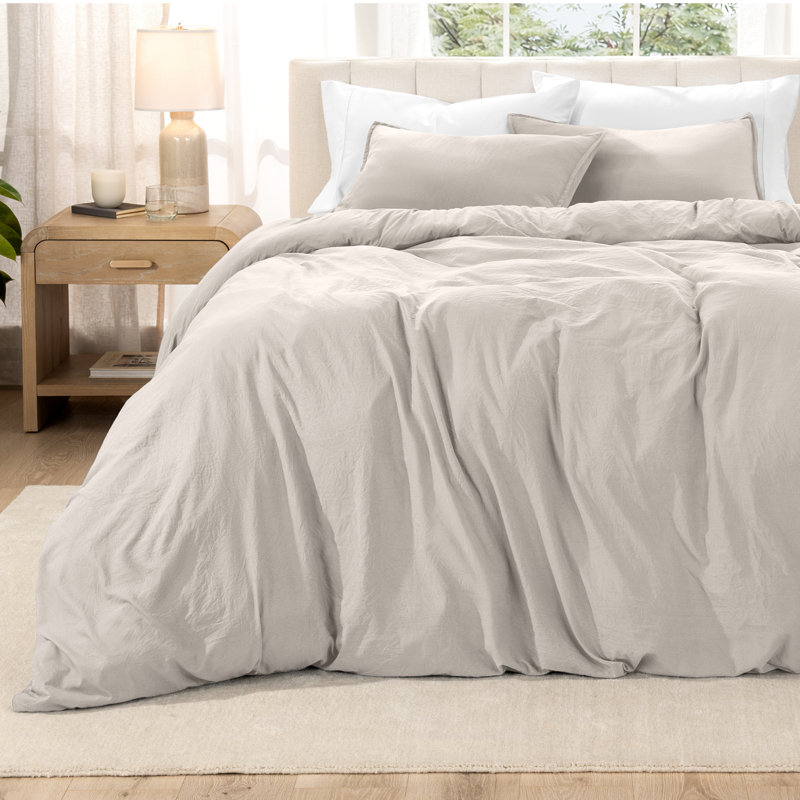 Washed Microfiber Duvet Cover Set, Queen Duvet Cover + 2 Standard Shams, Fog