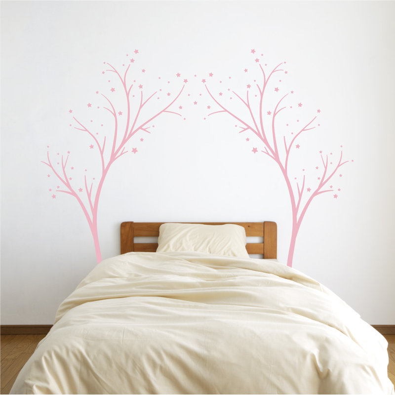 Décalcomanie murale arbres étoiles, H 80 po x l 99 po x P 0,01 po, Rose œillet