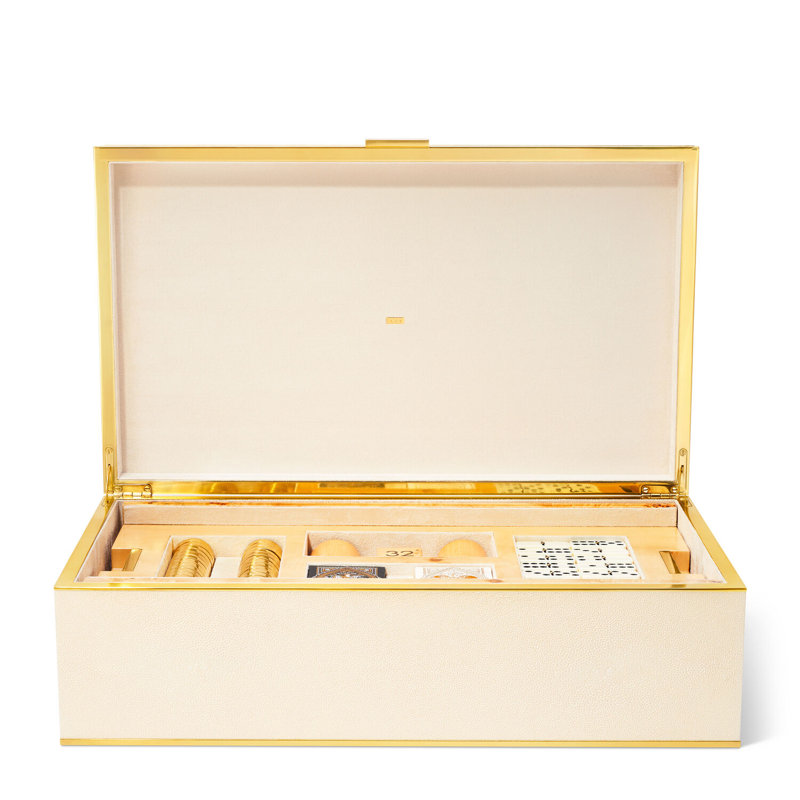 Shagreen Cream/Brass 3 in 1 - Chess, Checkers, and Backgammon Set Board Game