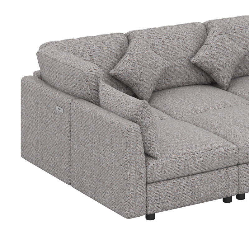 Canapé modulaire modulaire, canapé en L en forme de U avec repose-pieds mobile et 2 ports USB