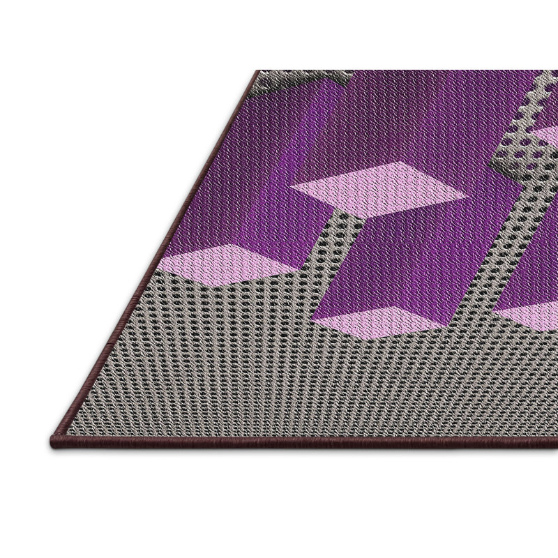 Rose à pois/Tapis décoratif gris, Rectangle 7 pi x 10 pi