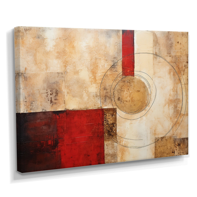«Cubist Red Colorfields Collage - Abstract Collages», art mural, Toile tendue, H 34 po x l 44 po x P 1,5 po