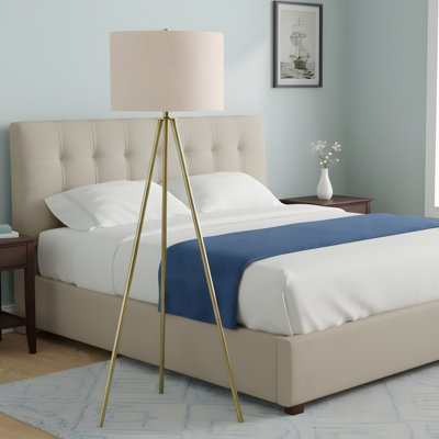 Lighting, 63-inch height, floor lamp, brass metal, ivory/cream shade, modern style