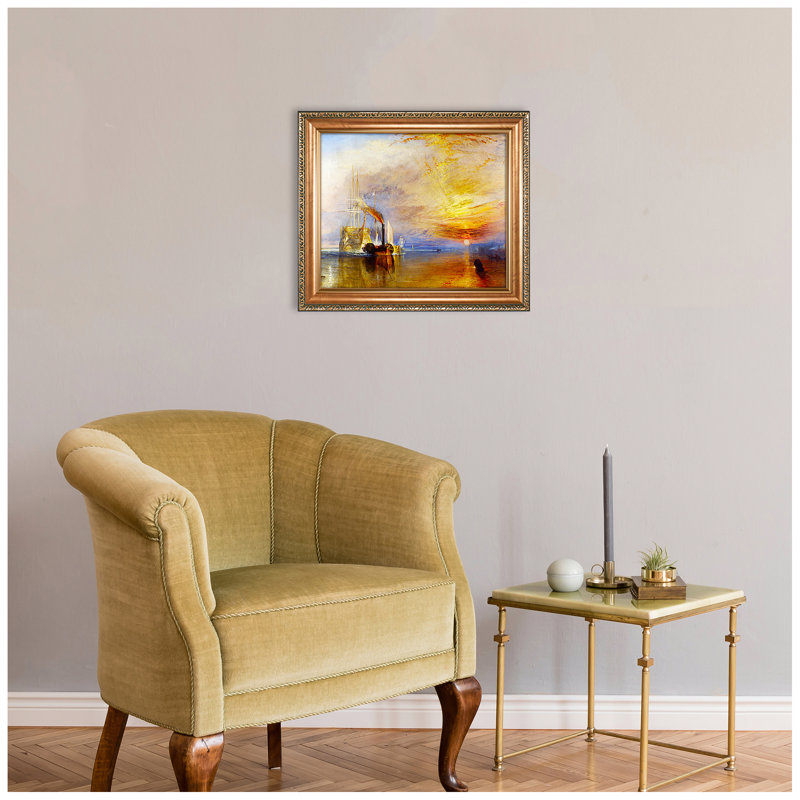 The Fighting Temeraire,1839 by J. M. W. Turner Sailboat Warship Painting Reproductions Framed Size:24.5x20.5 inches,Image Size:20x16 inches World Classic Reproductions For HomeDecor,Gold Frame
