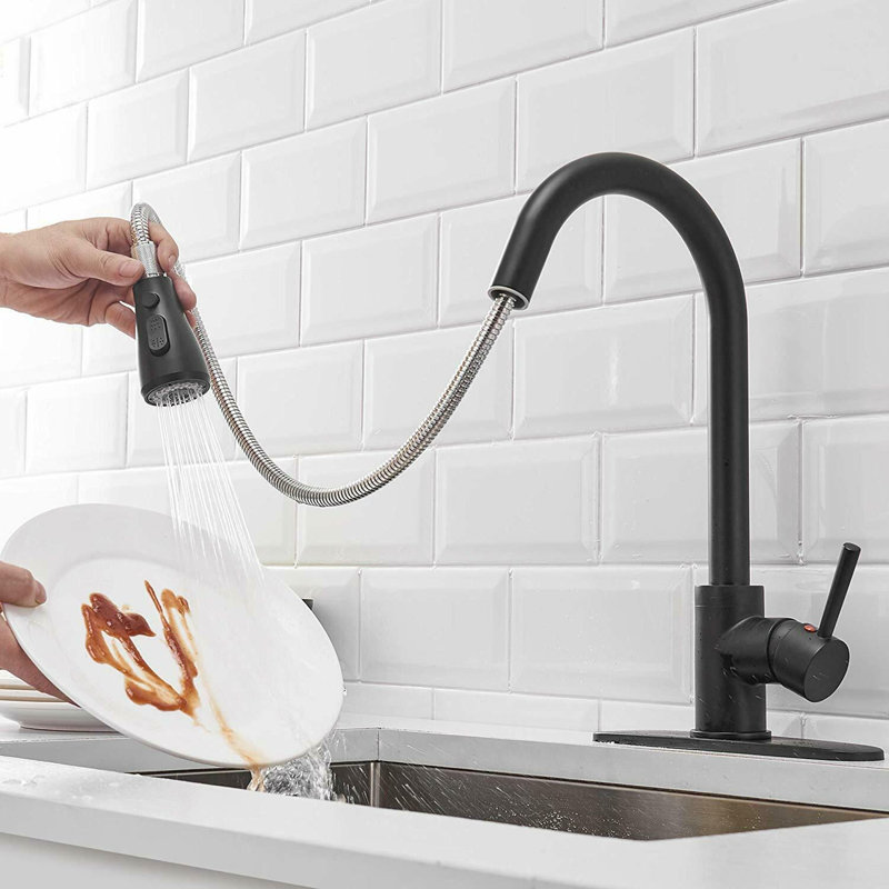 Robinet de cuisine rétractable à poignée simple avec distributeur de savon