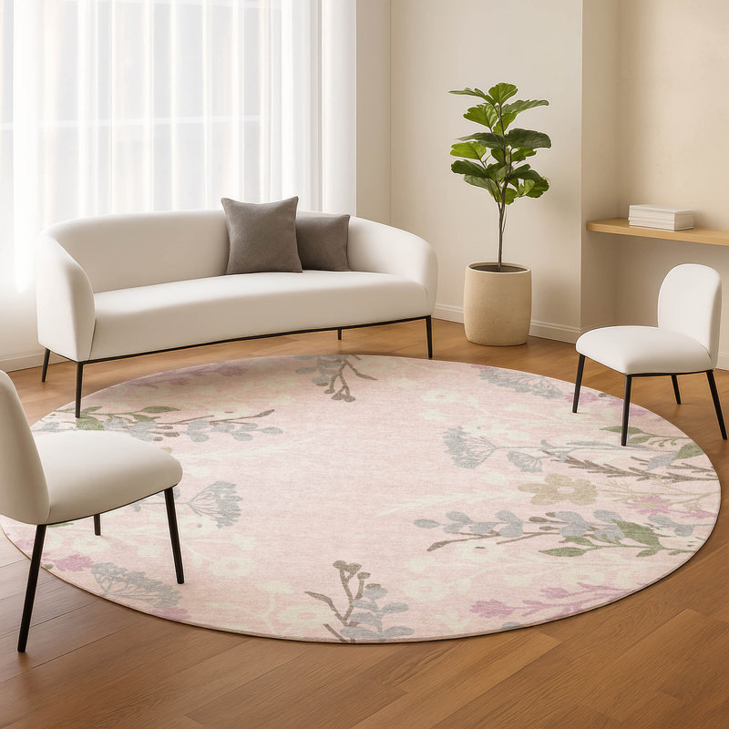 Machine Washable Indoor/Outdoor Chantille ACN2334 Floral Rug, Round 8'