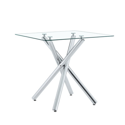 Table de bar carrée moderne de 37,80 po pour 4 personnes, plateau en verre trempé avec structure en métal galvanisé, table de cuisine carrée pour petits espaces de bureau à domicile