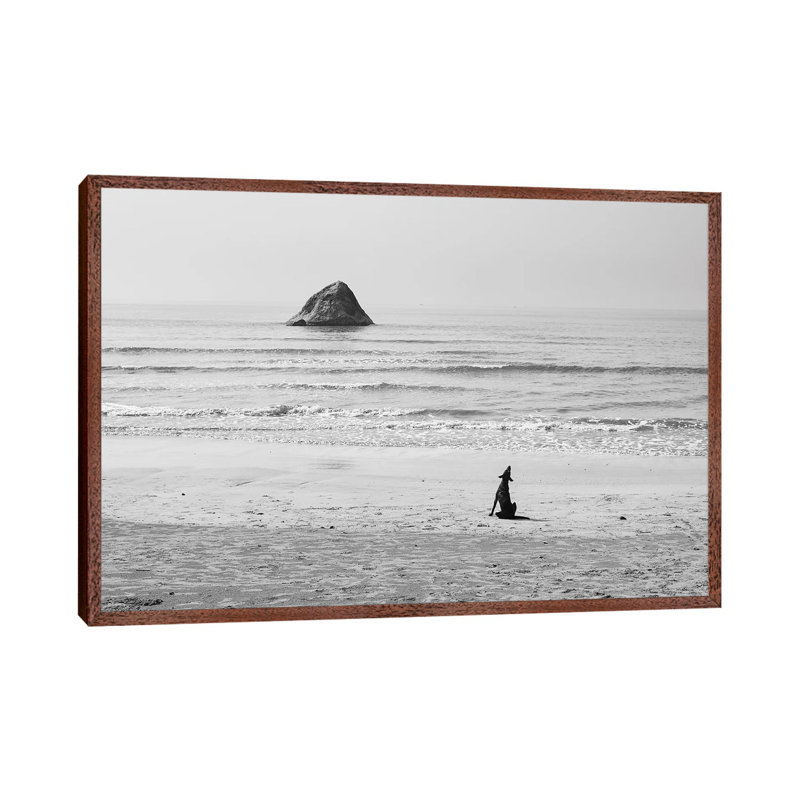 Baying Rocks by Lukasz Kaluza - Print on Canvas, 66.04cm H x 101.6cm W x 3.81cm D, Classic Brown Wood Floater Framed