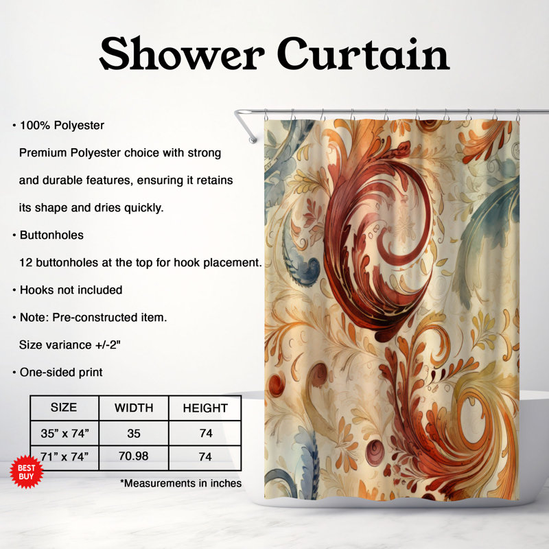 Nostalgic Swirls - Rideau de douche Premium, H 74 po x l 71 po