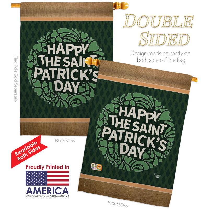 Drapeau de maison en polyester 3 faces 3 pi 3 po x 2 pi 3 pi Happy St. Patrick