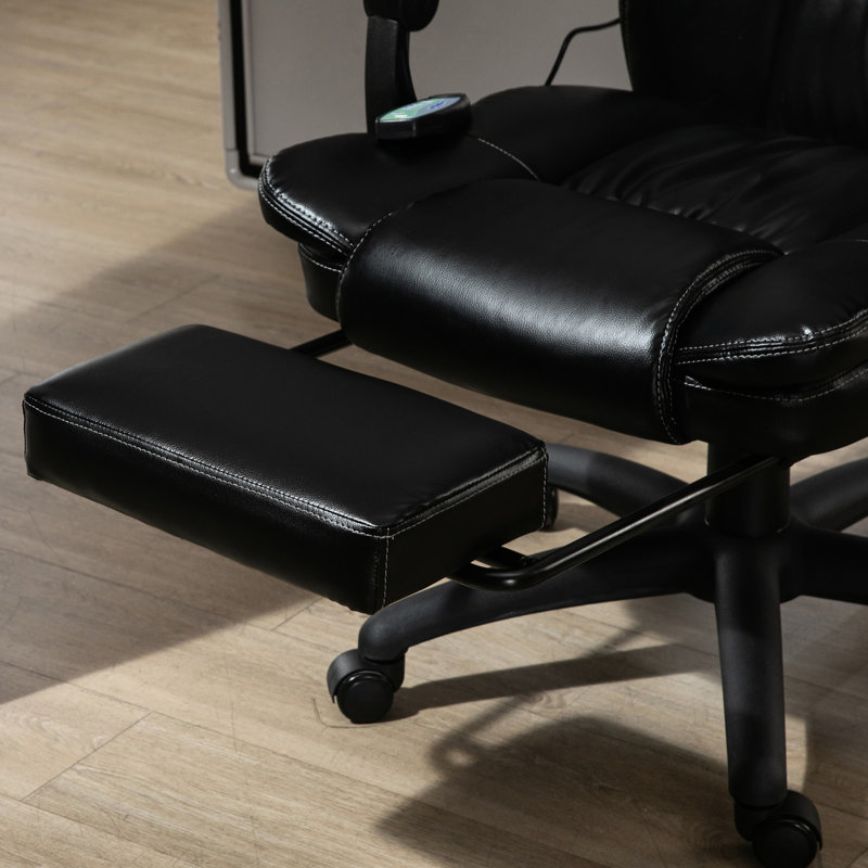 Fauteuil de massage avec 6 vibrations, 5 modes, cuir PU, inclinable, réglable, pivotant à 360 °, repose-pieds rétractable, massage par vibration en cuir noir, options, réglable et réglable