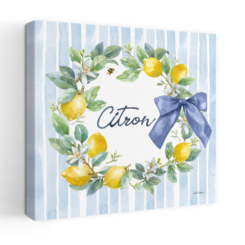 Art contemporain Le Citron III avec nœud bleu, H 32 po x l 32 po