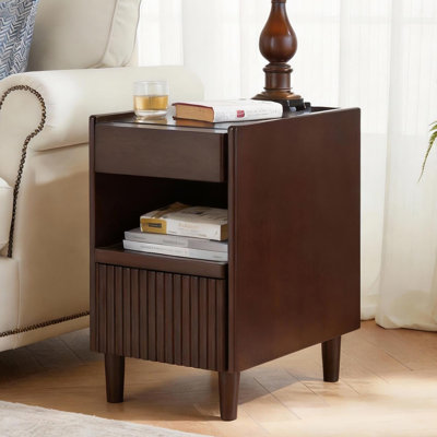 Solid Wood Nightstand with Drawers,Open Shelf,Jewelry Tray