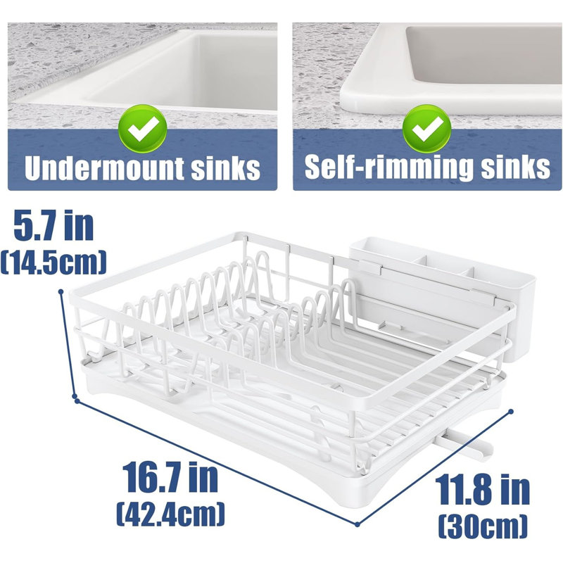 Rustproof Kitchen Dish Drying Rack with Drainboard, White