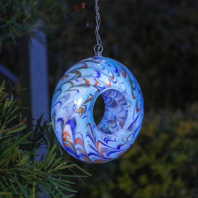 Mangeoire d'extérieur pour oiseaux, mangeoire à oiseaux solaire en verre tourbillonnant, conception traversante avec lumières à DEL, décoration extérieure pour le jardin et les oiseaux