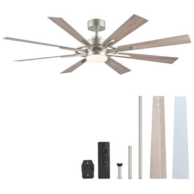 60'' 8-Blade Modern Farmhouse Large Room LED Windmill Ceiling Fan with Light and Remote
