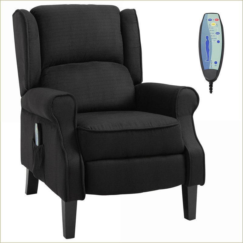 Fauteuil de massage inclinable et chauffant inclinable vintage inclinable avec télécommande Recliners | Noir | Tissu