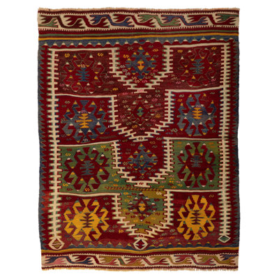 Multicolored Flatweave Wool Rug - 3'7" x 4'5"