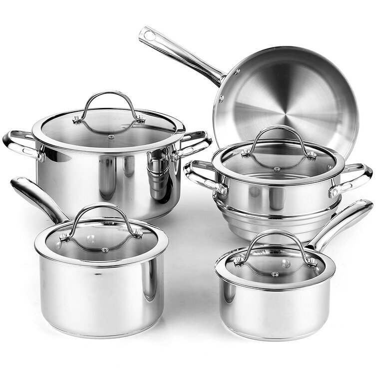 5PC Stainless Steel Casserole Stockpot Pans Set With Glass Lids Kitchen  Cookware