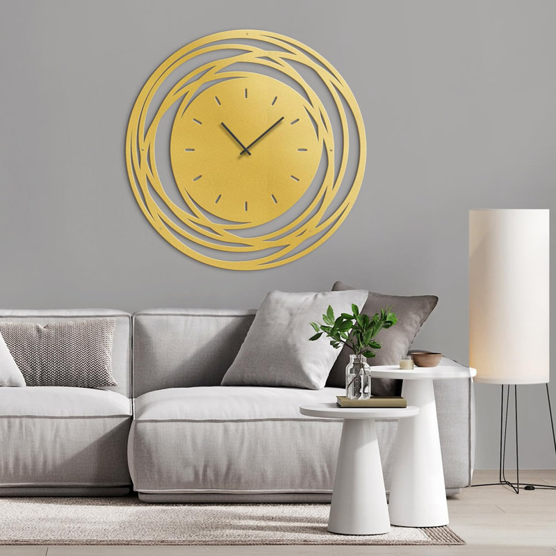 Grande horloge murale en métal Sunburst Sculpture murale Suspensions silencieuses Home Decor Living, L 30 po x H 30 po, Or