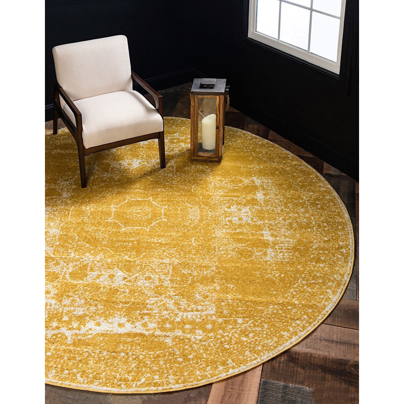 Tapis oriental jaune Vienna, Rond 3 pi