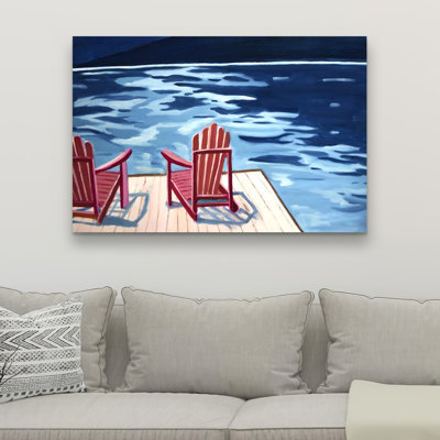 Mountains Blue Canvas - Lake Dock Chairs Home Decor Art