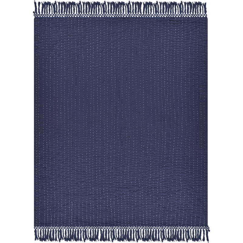 Navy and Off-White Organic Cotton Reversible Throw Blanket