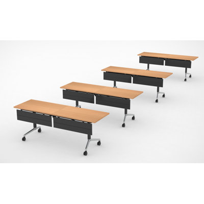 8 Person Fold-up Training Tables, Extra Long for Seminars and Conferences with Thick Tops, Beech color, Fold-Up Legs & Integrated Power Boxes