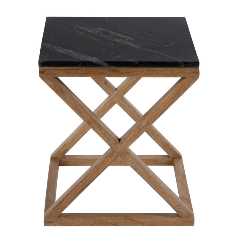 Braylon Marble & Wood End Table, Black/Walnut