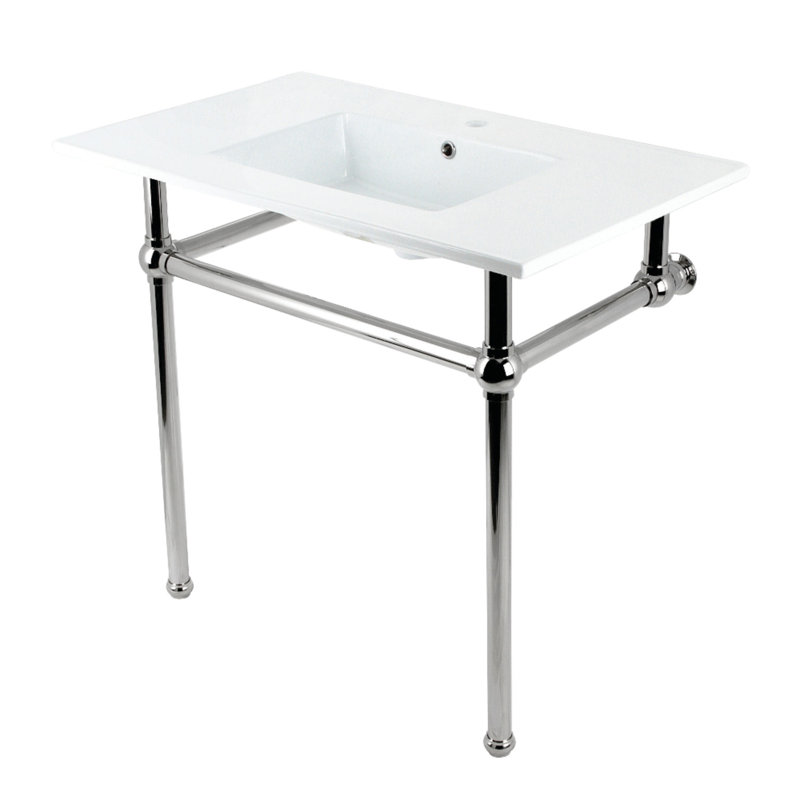 Kingston Brass Templeton 37-Inch Ceramic Console Sink with Brass Legs, White/Polished Chrome, Single