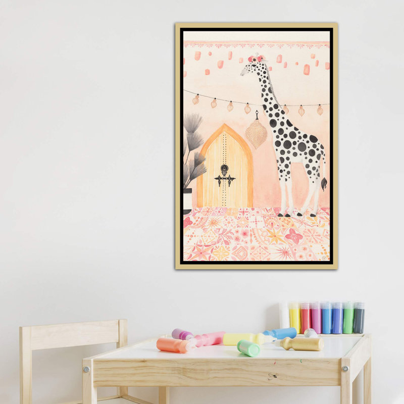 Girafe au Maroc, art encadré, Toile encadrée d'or, H 40 po x l 26 po x P 1,5 po