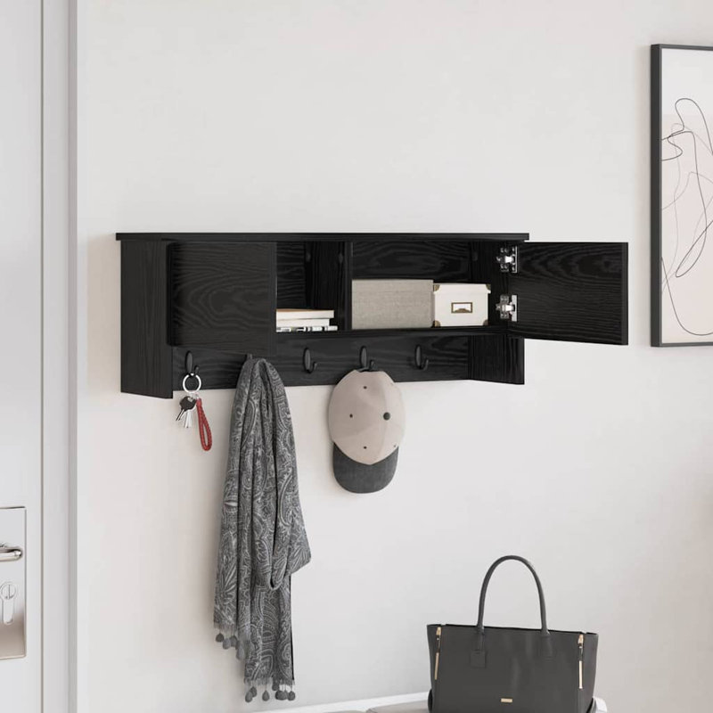 Wall-Mounted Coat Rack With Shelf 80 X 20 X 30 Cm, Black Oak