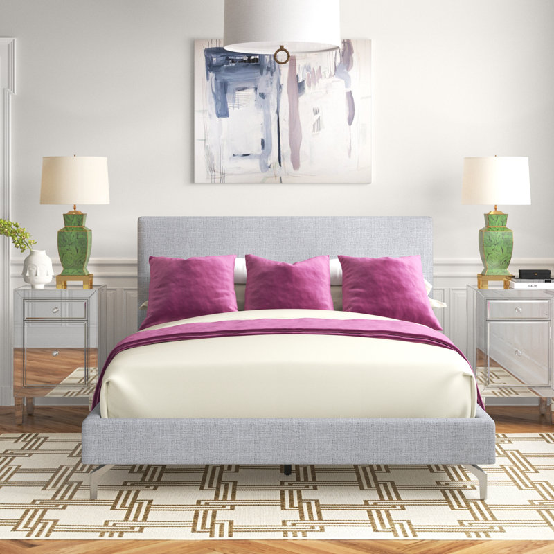 Grand lit plateforme tapissier Patrecia, Gris clair