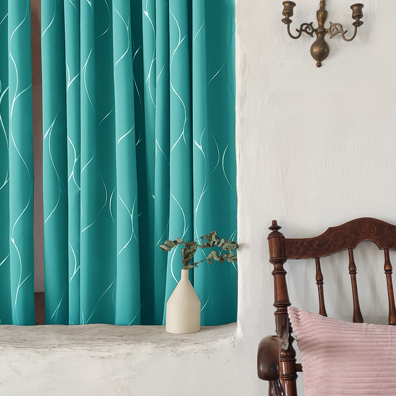 Seligman Wave Foil Printed Room Darkening Thermal Curtains, Turquoise, Width 132 x Drop 229 cm