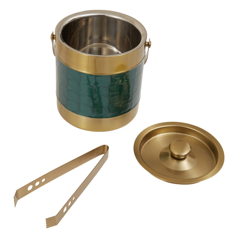 Carolina Black Enamel Ice Bucket, Green