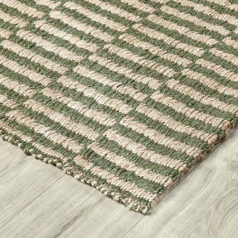 Handwoven Green and Natural Jute Rectangular 9' x 12' Rug