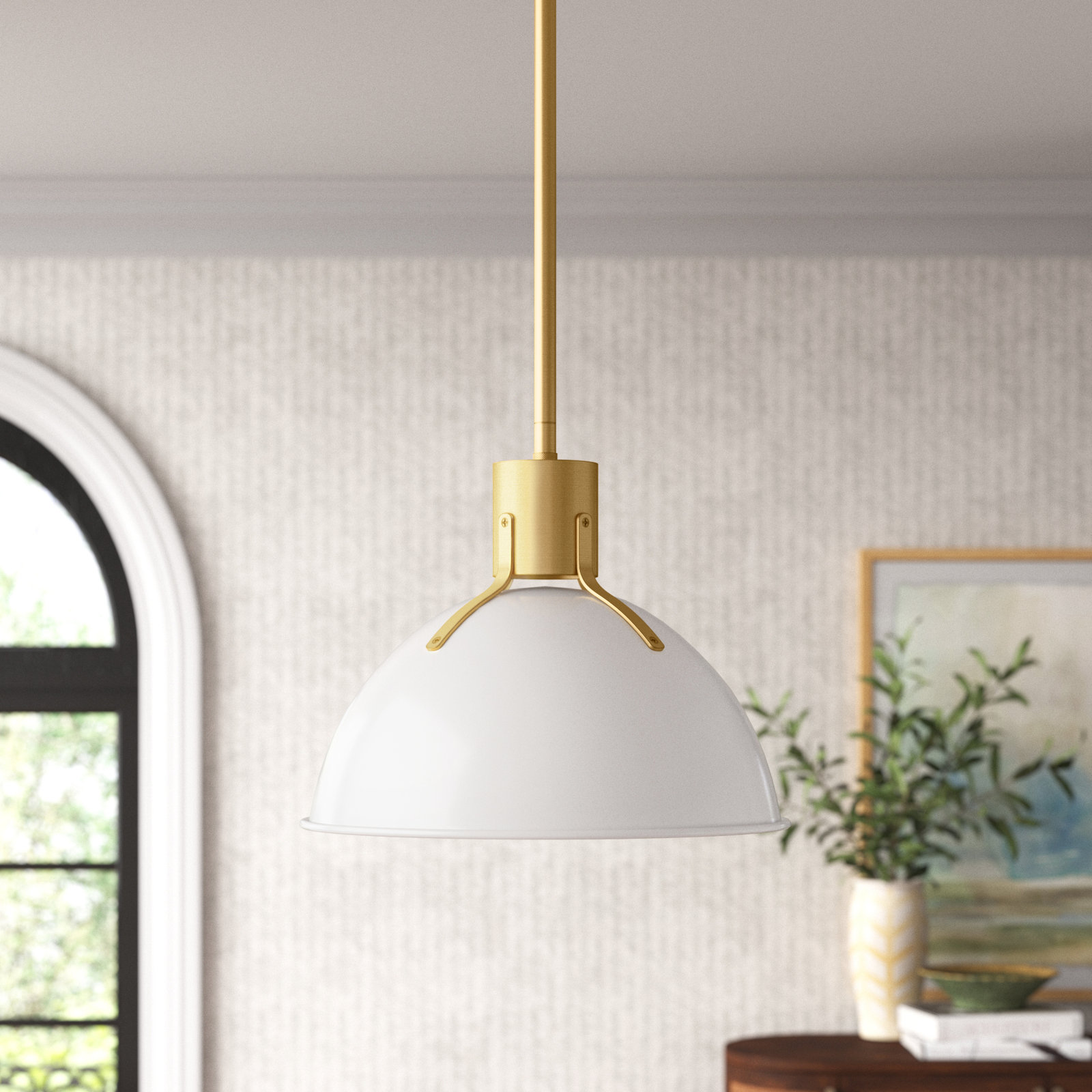 Clendon 1 - Light Single Dome Pendant, Polished White, 12.25" H x 14" W x 14" D, Polished White