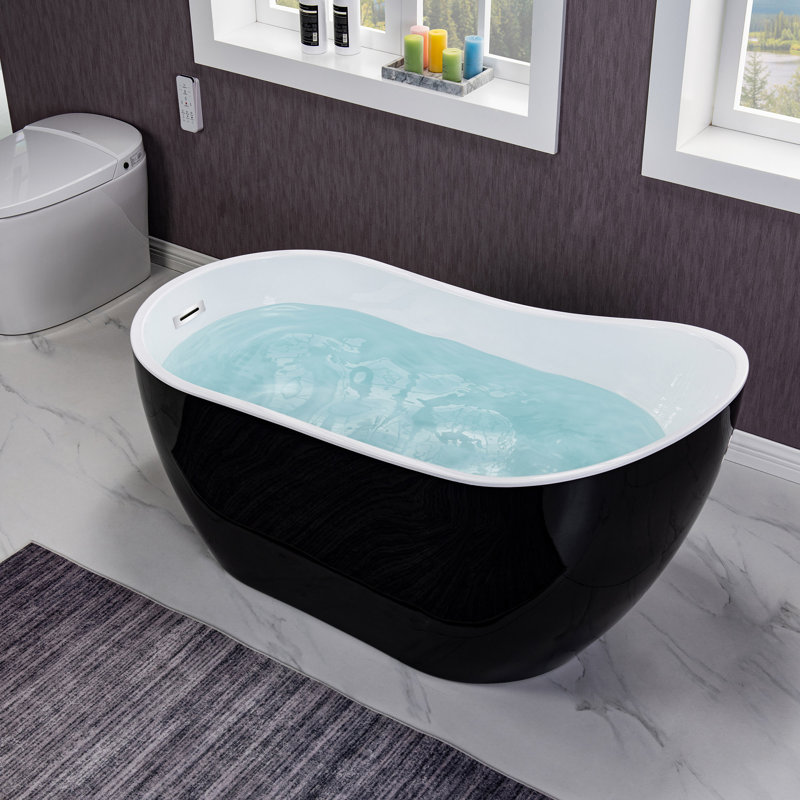 54'' x 28.37'' Soaking Acrylic Bathtub, Black With Chrome Trim