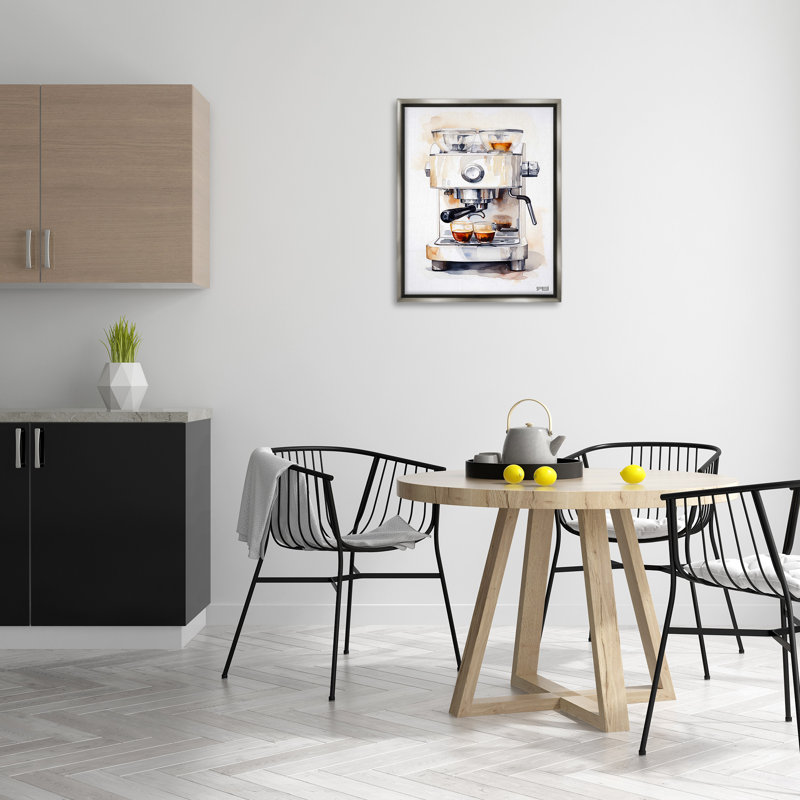 «Modern Espresso Machine Floater Frame» par RB sur toile, Cadre flottant gris lustré, 31" H x 25" W