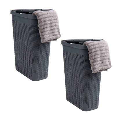Slim Laundry Hamper, 40 Liter Capacity, Hinged Lid, 2 Pack
