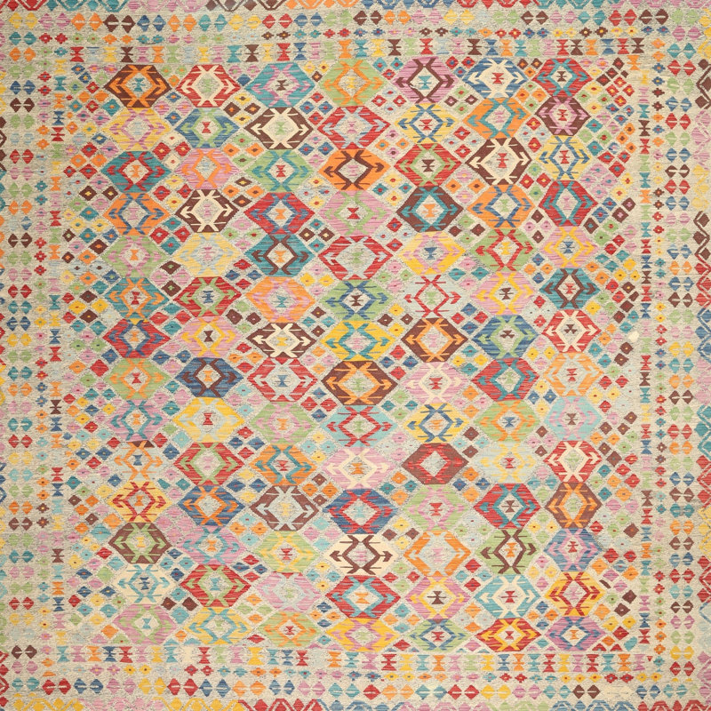 Tapis géométrique jaune / orange / rouge, Carré 6 pi