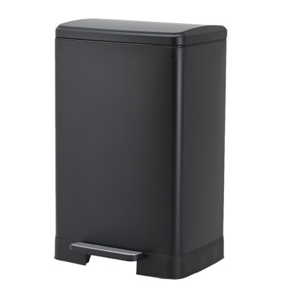 16 Gal Stainless Steel Trash Can with Step-On Pedal, Soft-Close Lid, Removable Inner Bucket, Fingerprint-Resistant Waste Bin for Kitchen, Bathroom, Dining Room, or Home Office
