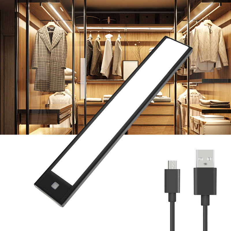 Capteur de mouvement à pile rechargeable 2000 mAh à DEL activé pour armoire de cuisine, Noir