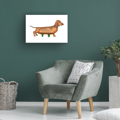 Art mural sur toile tendue - art mural John Hovenstine «Weiner dog» pour le salon, la chambre à coucher ou le bureau - 12 x 19