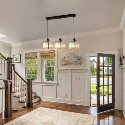 Modern Rectangular Crystal 3-Light Pendant Chandelier 