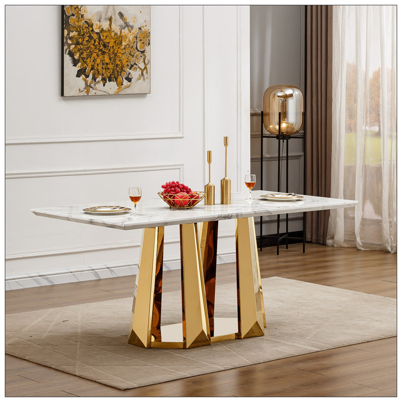 Dining Table For Kitchen, White, Gold